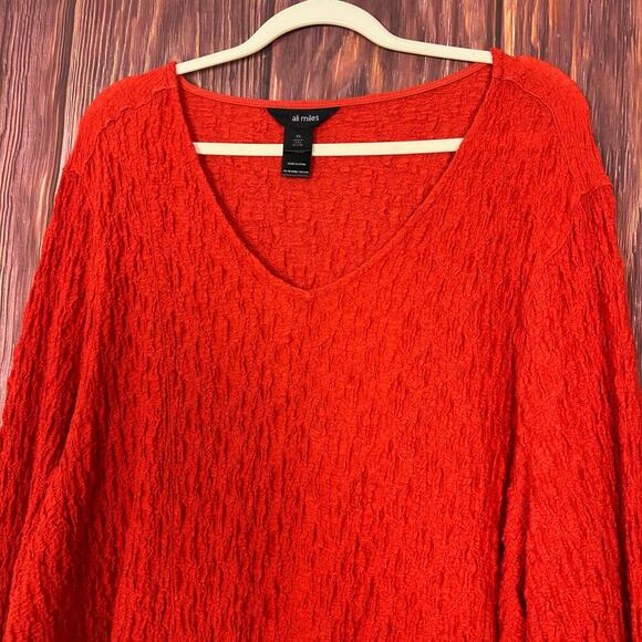 Ali Miles Womens 3X Tunic Top Orange Crinkle Roll Tab Sleeves Black Bottons - Picture 5 of 5